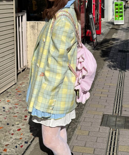 HELLO.SANFRANCISCO（ハローサンフランシスコ）の「【HELLO.SANFRANCISCO】フラワー釦チェックオーバージャケット（テーラードジャケット・レディース・イエロー/ブラック/ブルー・ONE SIZE）」の16枚目の写真