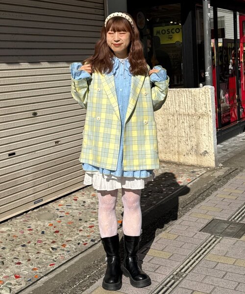 HELLO.SANFRANCISCO（ハローサンフランシスコ）の「【HELLO.SANFRANCISCO】フラワー釦チェックオーバージャケット（テーラードジャケット・レディース・イエロー/ブラック/ブルー・ONE SIZE）」の18枚目の写真