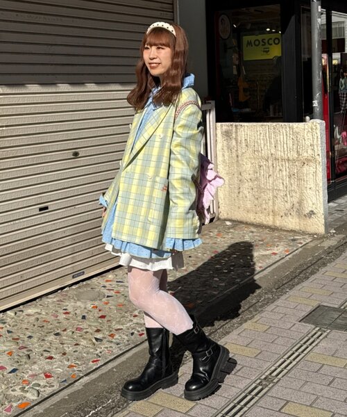 HELLO.SANFRANCISCO（ハローサンフランシスコ）の「【HELLO.SANFRANCISCO】フラワー釦チェックオーバージャケット（テーラードジャケット・レディース・イエロー/ブラック/ブルー・ONE SIZE）」の19枚目の写真