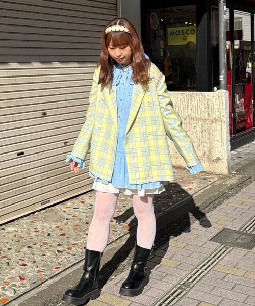 HELLO.SANFRANCISCO（ハローサンフランシスコ）の「【HELLO.SANFRANCISCO】フラワー釦チェックオーバージャケット（テーラードジャケット・レディース・イエロー/ブラック/ブルー・ONE SIZE）」の20枚目の写真