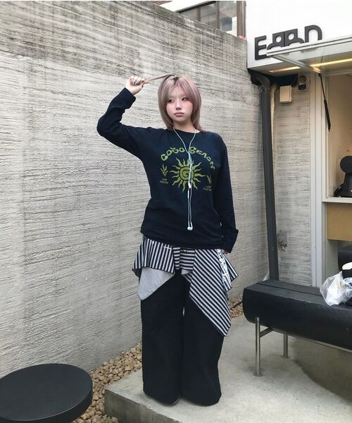 COSO(コソ)の「ビーチアートワーク長袖ロングスリーブ_2カラー(Tシャツ/カットソー・レディース・グレー/ネイビー・1/2)」の10枚目の写真