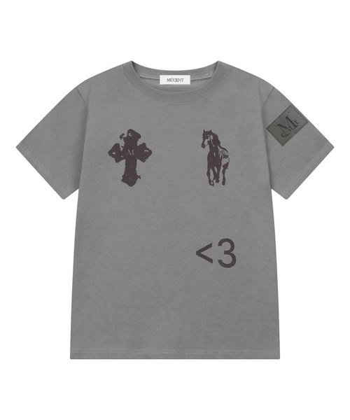 MUCENT(ムセント)の「アンティーククロスポニーハーフ袖Tシャツ(3カラー)(Tシャツ/カットソー・レディース・グレー/ホワイト/ブラック・FREE)」の1枚目の写真