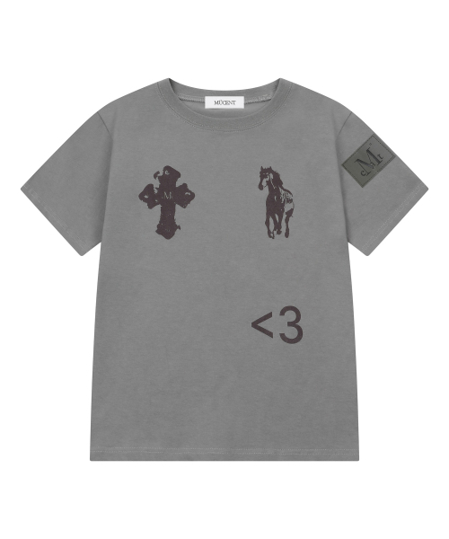 MUCENT(ムセント)の「アンティーククロスポニーハーフ袖Tシャツ(3カラー)(Tシャツ/カットソー・レディース・グレー/ホワイト/ブラック・FREE)」の4枚目の写真