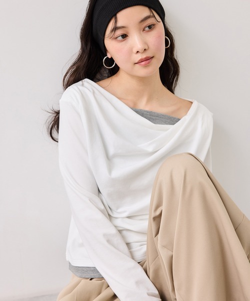 VIS(ビス)の「【WEB限定】レイヤードドレーププルオーバー(Tシャツ/カットソー・レディース・ダークブラウン/ネイビー/オフホワイト・FREE)」の4枚目の写真