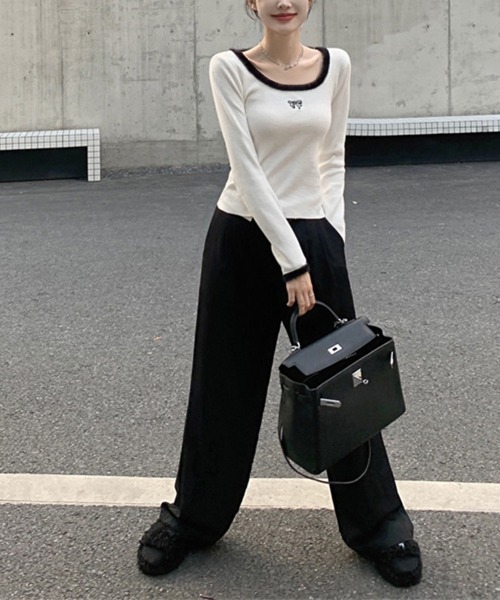 Miniministore（ミニミニストア）の「Tシャツ クールネック 刺しゅう 秋冬（Tシャツ/カットソー・レディース・ブラック/ホワイト/ピンク・M/S/L）」の19枚目の写真