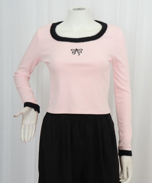Miniministore（ミニミニストア）の「Tシャツ クールネック 刺しゅう 秋冬（Tシャツ/カットソー・レディース・ブラック/ホワイト/ピンク・M/S/L）」の10枚目の写真