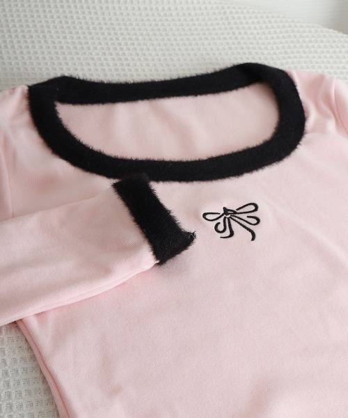 Miniministore（ミニミニストア）の「Tシャツ クールネック 刺しゅう 秋冬（Tシャツ/カットソー・レディース・ブラック/ホワイト/ピンク・M/S/L）」の13枚目の写真