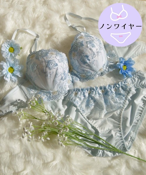 【ノンワイヤー/ラクして整う！ストレスフリーで上品なフィット感♪】上下セット/M-LL/パステルロージィ