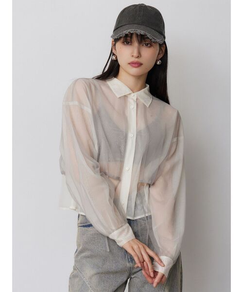 MURUA（ムルーア）の「チュールレイヤードシャツ（シャツ/ブラウス・レディース・ブラウン/イエロー・FREE）」の5枚目の写真