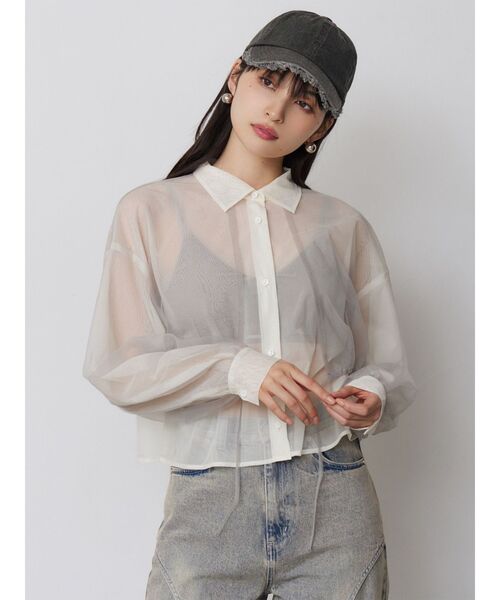 MURUA（ムルーア）の「チュールレイヤードシャツ（シャツ/ブラウス・レディース・ブラウン/イエロー・FREE）」の6枚目の写真