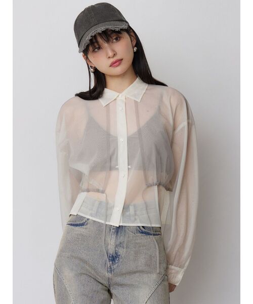 MURUA（ムルーア）の「チュールレイヤードシャツ（シャツ/ブラウス・レディース・ブラウン/イエロー・FREE）」の9枚目の写真