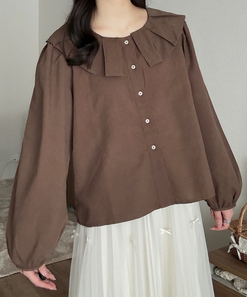 Cham.（チャム）の「フリルカラーブラウス（シャツ/ブラウス・レディース・ブラウン/オフホワイト・F）」の4枚目の写真