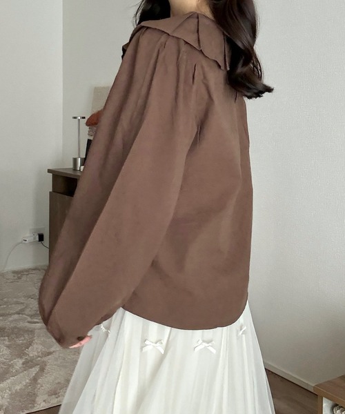 Cham.（チャム）の「フリルカラーブラウス（シャツ/ブラウス・レディース・ブラウン/オフホワイト・F）」の11枚目の写真