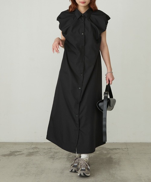 Cherir Mignon(シェリルミニョン)の「【Cherir Mignon】襟付きバルーンスリーブシャツワンピース(シャツワンピース・レディース・ブラック/ブラウン・FREE)」の4枚目の写真