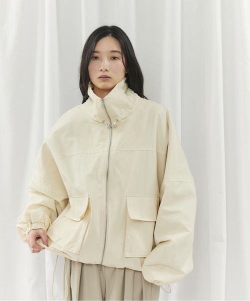 CIEL'AIR(シエルエアー)の「TWILL STAND COLLAR JK(ツイルスタンドカラージャケット)(ブルゾン・レディース・ブラック/アイボリー・FREE)」の2枚目の写真