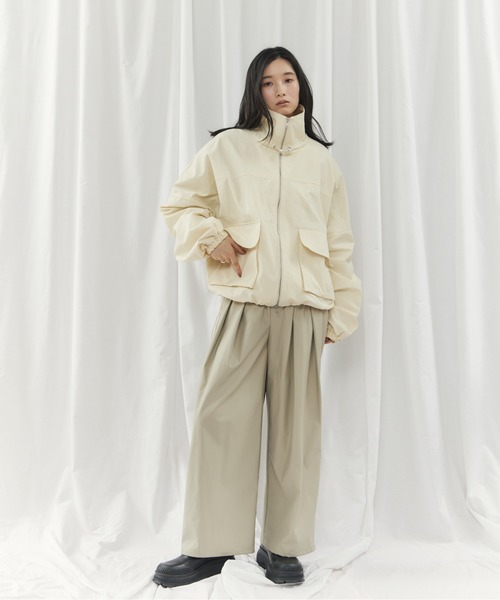 CIEL'AIR(シエルエアー)の「TWILL STAND COLLAR JK(ツイルスタンドカラージャケット)(ブルゾン・レディース・ブラック/アイボリー・FREE)」の17枚目の写真