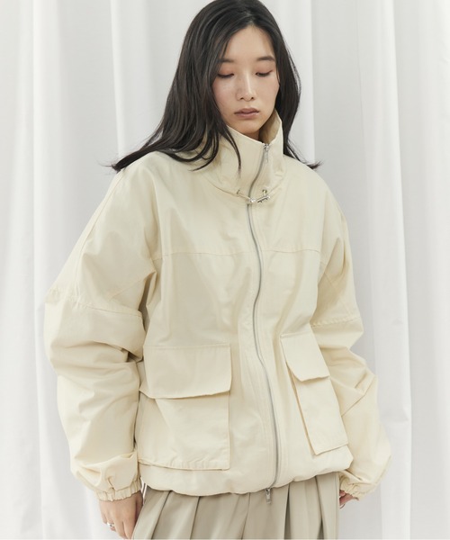 CIEL'AIR(シエルエアー)の「TWILL STAND COLLAR JK(ツイルスタンドカラージャケット)(ブルゾン・レディース・ブラック/アイボリー・FREE)」の16枚目の写真