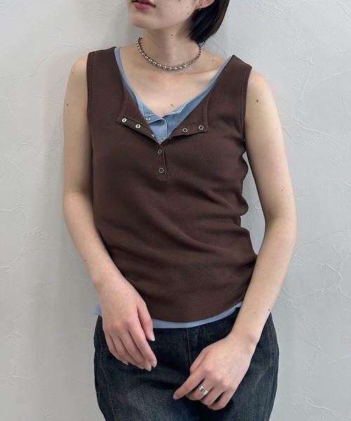 PAGEBOY(ページボーイ)の「【マシンウォッシャブル/接触冷感/新色追加】クールヘンリータンク/ヘンリーネック(タンクトップ・レディース・ブラック/グレー/オレンジ/ブラウン/ブルー・FREE)」の3枚目の写真