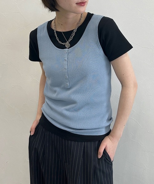 PAGEBOY(ページボーイ)の「【マシンウォッシャブル/接触冷感/新色追加】クールヘンリータンク/ヘンリーネック(タンクトップ・レディース・ブラック/グレー/オレンジ/ブラウン/ブルー・FREE)」の4枚目の写真