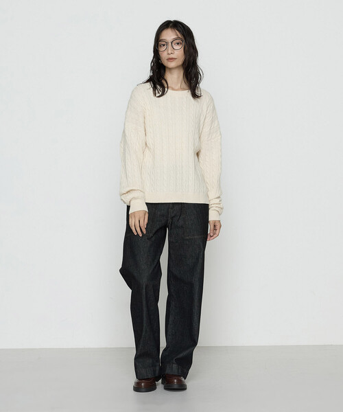 COMME CA Wardrobe(コムサワードローブ)の「〔 +サイズ 〕ケーブル編 ニットプルオーバー(ニット/セーター・レディース・イエロー・13号)」の2枚目の写真