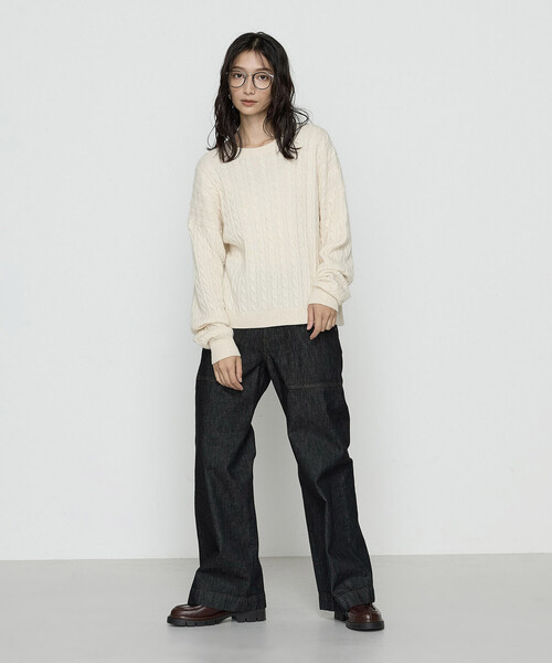 COMME CA Wardrobe(コムサワードローブ)の「〔 +サイズ 〕ケーブル編 ニットプルオーバー(ニット/セーター・レディース・イエロー・13号)」の3枚目の写真