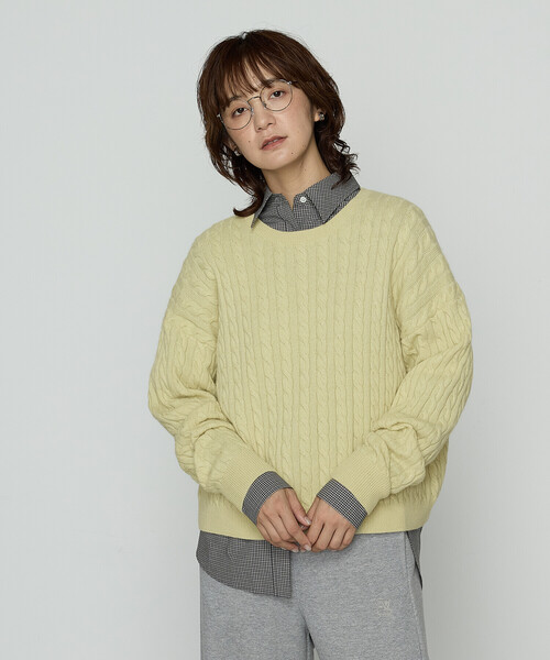 COMME CA Wardrobe(コムサワードローブ)の「〔 +サイズ 〕ケーブル編 ニットプルオーバー(ニット/セーター・レディース・イエロー・13号)」の19枚目の写真