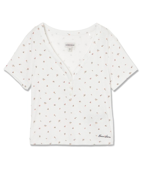 GUESS JEANS（ゲスジーンズ）の「GUESS JEANS Pointelle Short Sleeves Henley Top（Tシャツ/カットソー・レディース・ホワイト系その他・MEDIUM/X-SMALL）」の6枚目の写真