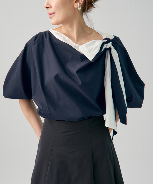 VERMEIL par iena（ヴェルメイユパーイエナ）の「リボンブラウス（シャツ/ブラウス・レディース・ネイビー/ホワイト・FREE）」の2枚目の写真