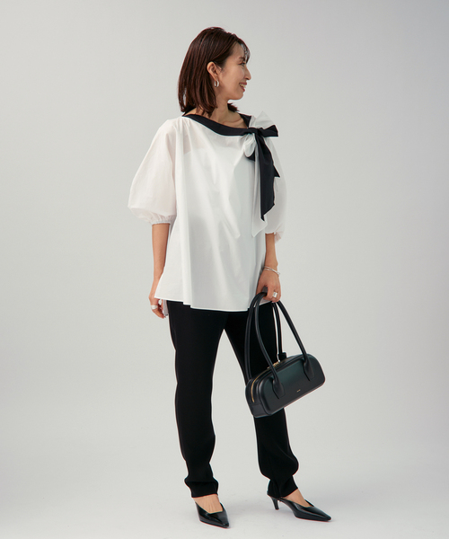 VERMEIL par iena（ヴェルメイユパーイエナ）の「リボンブラウス（シャツ/ブラウス・レディース・ネイビー/ホワイト・FREE）」の3枚目の写真