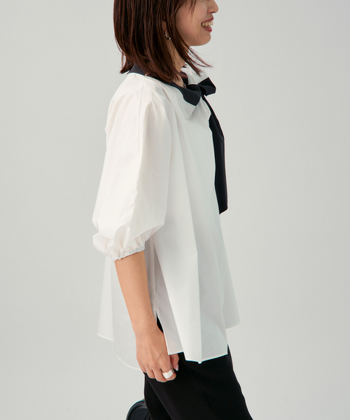 VERMEIL par iena（ヴェルメイユパーイエナ）の「リボンブラウス（シャツ/ブラウス・レディース・ネイビー/ホワイト・FREE）」の8枚目の写真