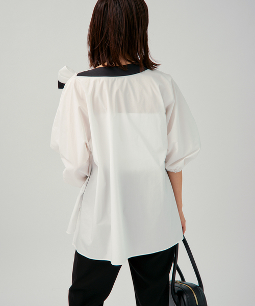 VERMEIL par iena（ヴェルメイユパーイエナ）の「リボンブラウス（シャツ/ブラウス・レディース・ネイビー/ホワイト・FREE）」の9枚目の写真