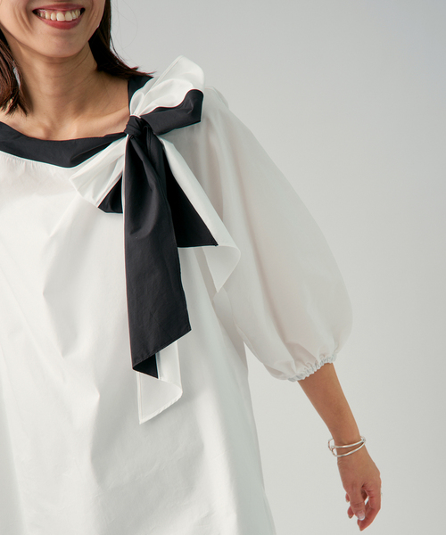 VERMEIL par iena（ヴェルメイユパーイエナ）の「リボンブラウス（シャツ/ブラウス・レディース・ネイビー/ホワイト・FREE）」の11枚目の写真