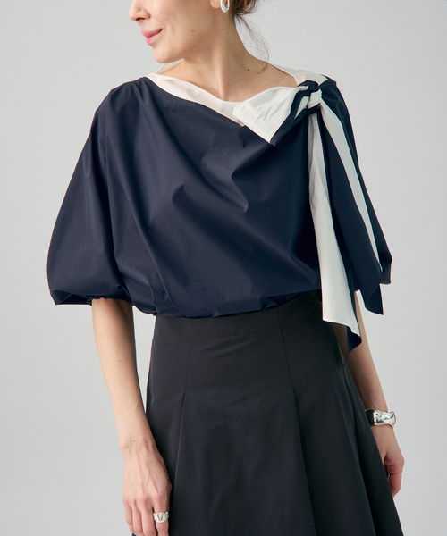 VERMEIL par iena（ヴェルメイユパーイエナ）の「リボンブラウス（シャツ/ブラウス・レディース・ネイビー/ホワイト・FREE）」の16枚目の写真