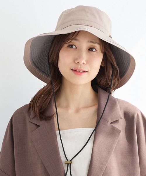 Honeys（ハニーズ）の「【ＵＶカット・遮熱・汗止めテープ・接触冷感・吸水速乾】たためる遮光１００％帽（ハット・レディース・ベージュ/アイボリー/ブラック・FREE）」の3枚目の写真