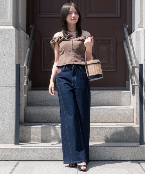 SENEE(セニー)の「front hook gathered tops(フロントホックギャザートップス)(Tシャツ/カットソー・レディース・ブラウン/ブラック・FREE)」の10枚目の写真