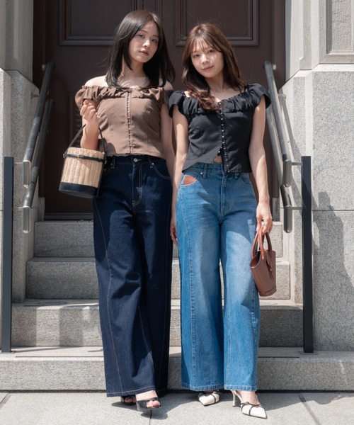 SENEE(セニー)の「front hook gathered tops(フロントホックギャザートップス)(Tシャツ/カットソー・レディース・ブラウン/ブラック・FREE)」の14枚目の写真