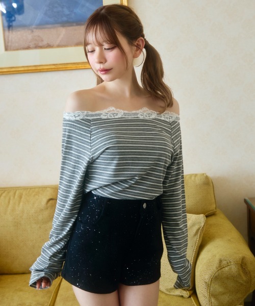 TITTY&CO.（ティティーアンドコー）の「ボーダーレースカットソー（Tシャツ/カットソー・レディース・グレー/ブラック・FREE）」の10枚目の写真