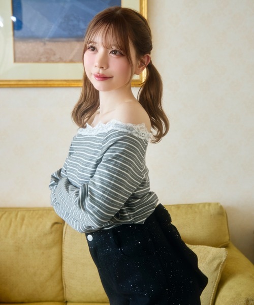 TITTY&CO.（ティティーアンドコー）の「ボーダーレースカットソー（Tシャツ/カットソー・レディース・グレー/ブラック・FREE）」の11枚目の写真