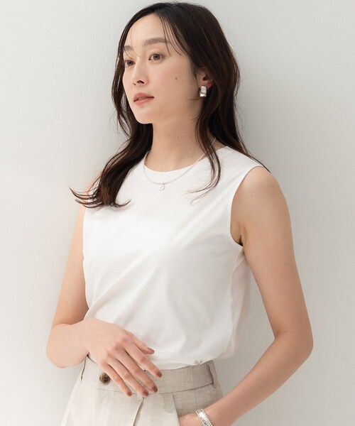 UNTITLED(アンタイトル)の「【UV/接触冷感/消臭/抗菌防臭】ベーシックフレンチスリーブプルオーバー(Tシャツ/カットソー・レディース・ナチュラル/ホワイト/カーキ・50/48/44/04/02/00)」の5枚目の写真