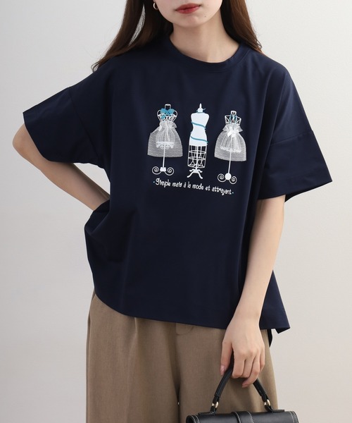 BRODIAEA(ブローディア)の「BRODIAEA トルソープリント チュール付き半袖Tシャツ 日本製(Tシャツ/カットソー・レディース・ライトグリーン/ネイビー・40)」の1枚目の写真