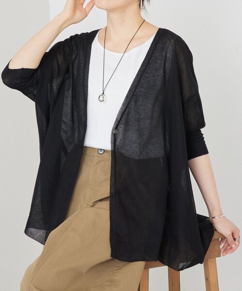 BEARDSLEY（ビアズリー）の「《4/2(木)18：00予約開始》シアーカーデ（カーディガン/ボレロ・レディース・ベージュ/ブラック/ライトグレー・FREE）」の2枚目の写真