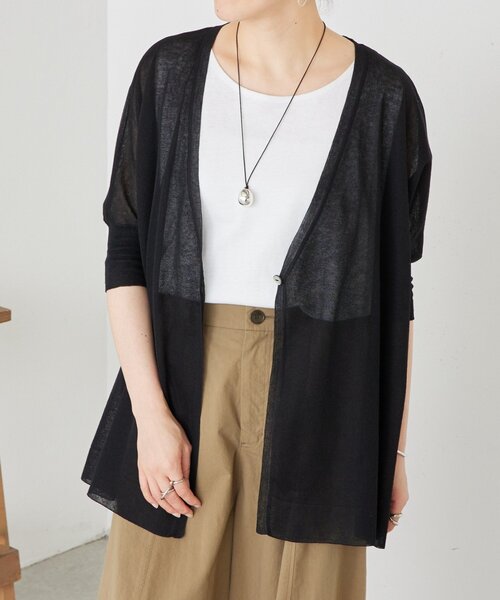 BEARDSLEY（ビアズリー）の「《4/2(木)18：00予約開始》シアーカーデ（カーディガン/ボレロ・レディース・ベージュ/ブラック/ライトグレー・FREE）」の4枚目の写真