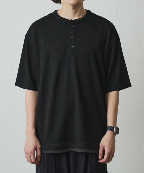 COLONY 2139（コロニートゥーワンスリーナイン）の「サマーニットソーレイヤードヘンリー半袖T（Tシャツ/カットソー・メンズ・アイボリー/ブラック/グレイッシュベージュ・MEDIUM/LARGE）」の17枚目の写真