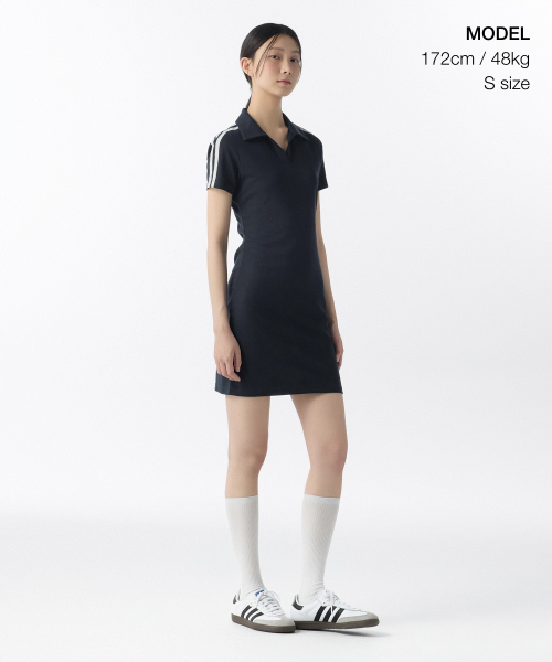 MUSINSA STANDARD WOMAN（ムシンサスタンダードウーマン）の「ウーマンズスリットネックレーストリムポロワンピース[ネイビー/アイボリー]（ワンピース・レディース・その他・X-SMALL/SMALL）」の2枚目の写真