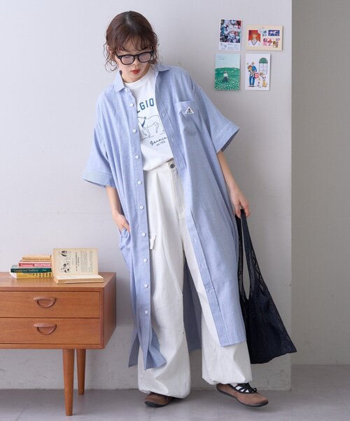 GEVACO(ゲバコ)の「【GEVACO】綿麻半袖シャツワンピース(ワンピース・レディース・ブラック/ブルー・ONE SIZE)」の8枚目の写真