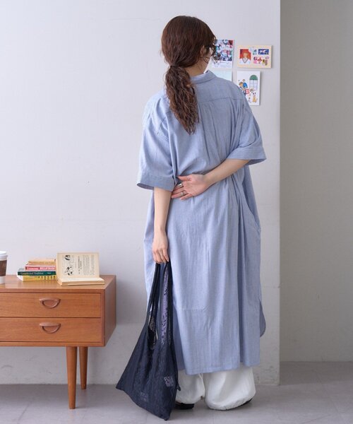 GEVACO(ゲバコ)の「【GEVACO】綿麻半袖シャツワンピース(ワンピース・レディース・ブラック/ブルー・ONE SIZE)」の11枚目の写真
