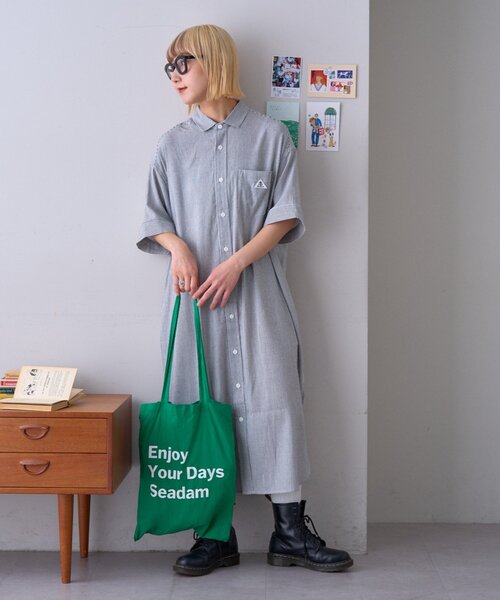 GEVACO(ゲバコ)の「【GEVACO】綿麻半袖シャツワンピース(ワンピース・レディース・ブラック/ブルー・ONE SIZE)」の12枚目の写真