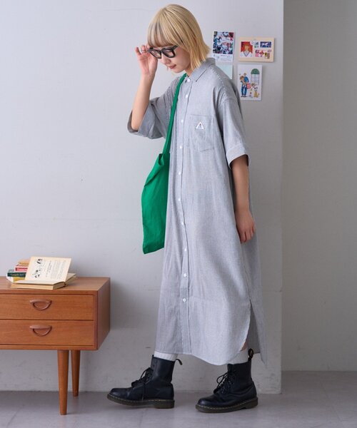GEVACO(ゲバコ)の「【GEVACO】綿麻半袖シャツワンピース(ワンピース・レディース・ブラック/ブルー・ONE SIZE)」の14枚目の写真