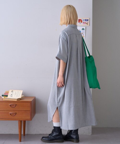 GEVACO(ゲバコ)の「【GEVACO】綿麻半袖シャツワンピース(ワンピース・レディース・ブラック/ブルー・ONE SIZE)」の15枚目の写真