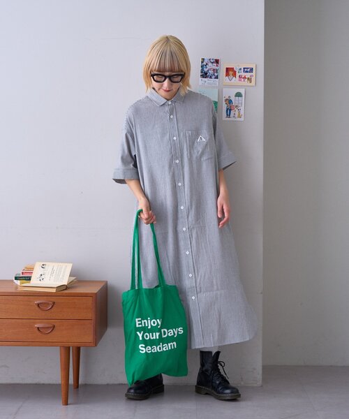 GEVACO(ゲバコ)の「【GEVACO】綿麻半袖シャツワンピース(ワンピース・レディース・ブラック/ブルー・ONE SIZE)」の17枚目の写真
